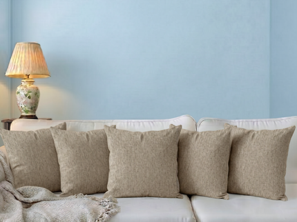 Beige colour textured weave pattern velvet flock readymade cushion cover