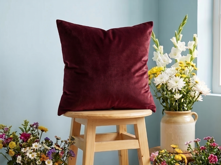 Wine colour textured pattern velvet flock readymade cushion cover
