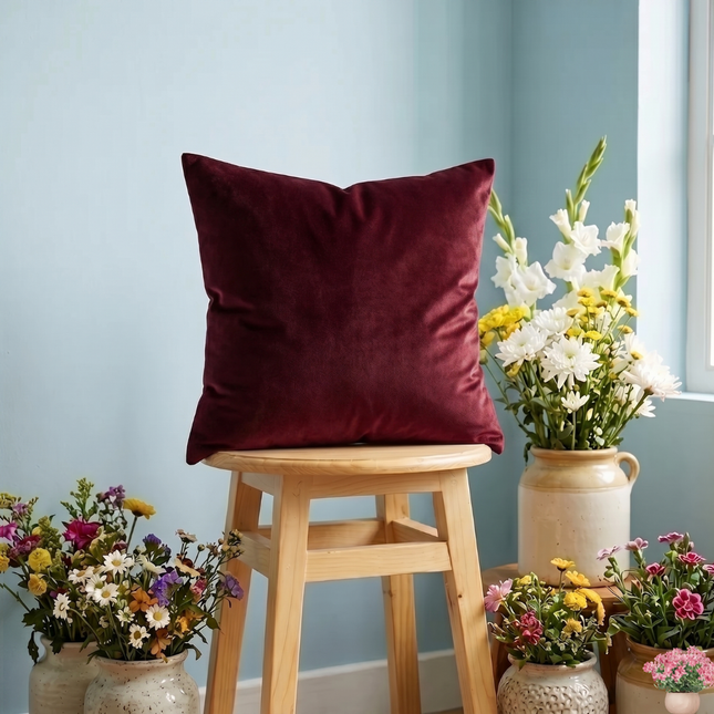 Wine colour textured pattern velvet flock readymade cushion cover