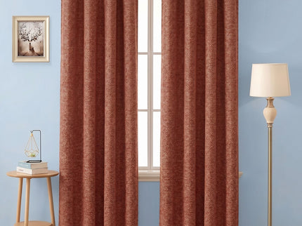 Rust red colour textured pattern velvet flock readymade curtain