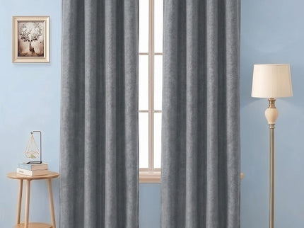 Beige Grey Colour Textured Velvet Flock Readymade Curtain