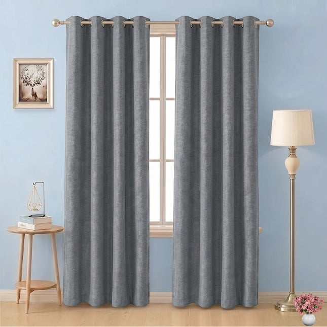 Beige Grey Colour Textured Velvet Flock Readymade Curtain