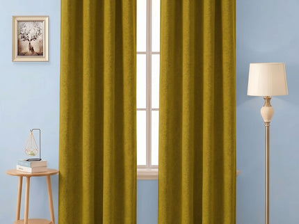 Mustard green colour textured pattern velvet flock readymade curtain