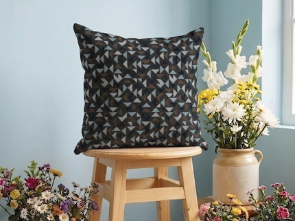 Multicolour geometric pattern velvet flock readymade cushion cover