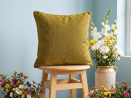 Mustard green colour textured pattern velvet flock readymade cushion cover