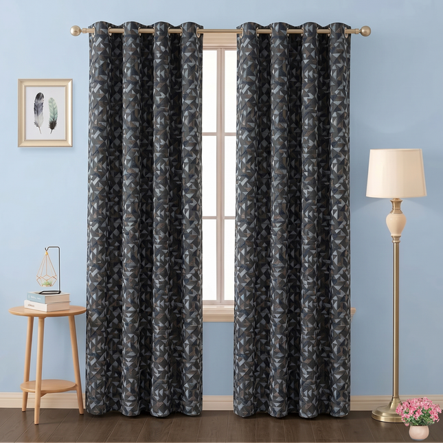 Multicolour geometric pattern velvet flock readymade curtain