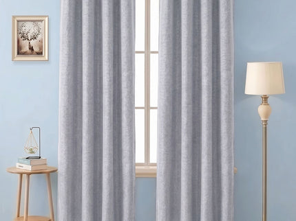 Silver Grey Colour Textured Velvet Flock Readymade Curtain