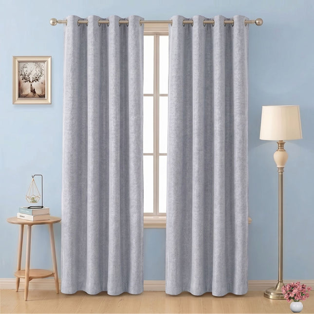 Silver Grey Colour Textured Velvet Flock Readymade Curtain