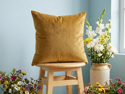 Dark Yellow Colour Plain Velvet Flock Readymade cushion cover