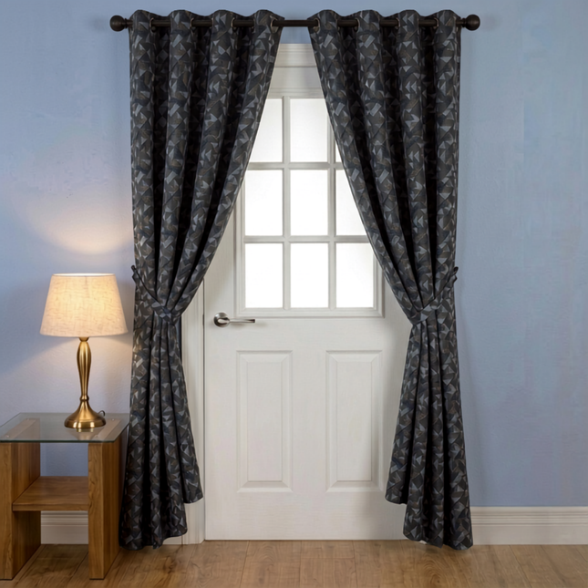 Multicolour geometric pattern velvet flock readymade curtain