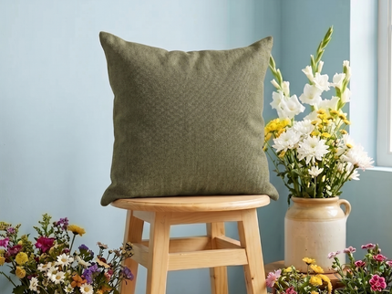 Olive green colour textured pattern velvet flock readymade cushion cover