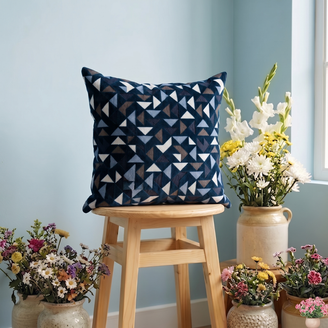Multicolour geometric pattern velvet flock readymade cushion cover