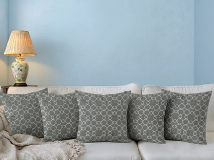 Grey colour circular pattern velvet flock readymade cushion cover