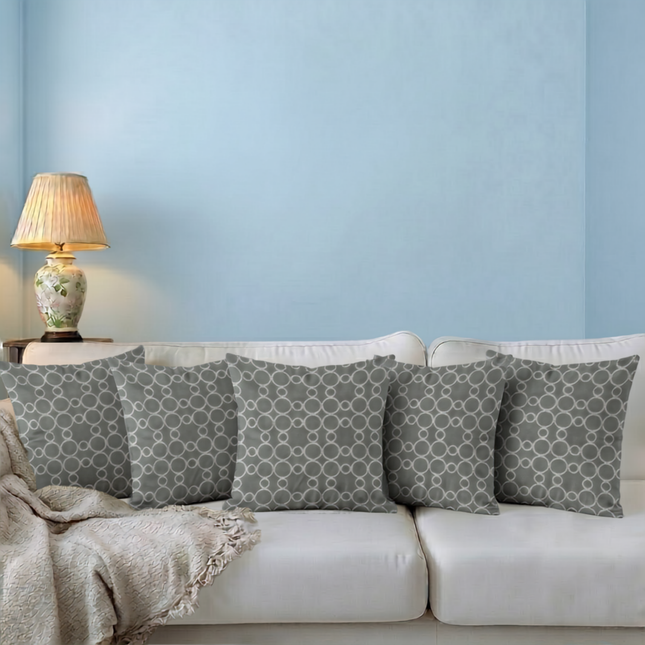 Grey colour circular pattern velvet flock readymade cushion cover