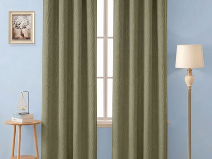 Olive green colour textured pattern velvet flock readymade curtain