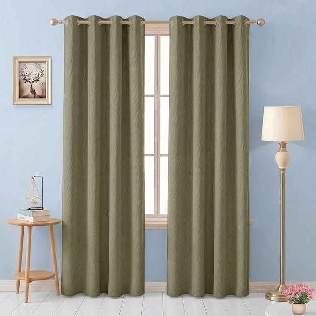 Olive green colour textured pattern velvet flock readymade curtain