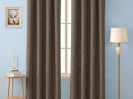 Brown Colour Textured Velvet Flock Readymade Curtain