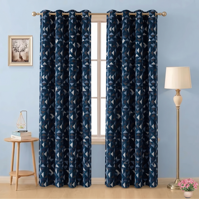 Multicolour geometric pattern velvet flock readymade curtain