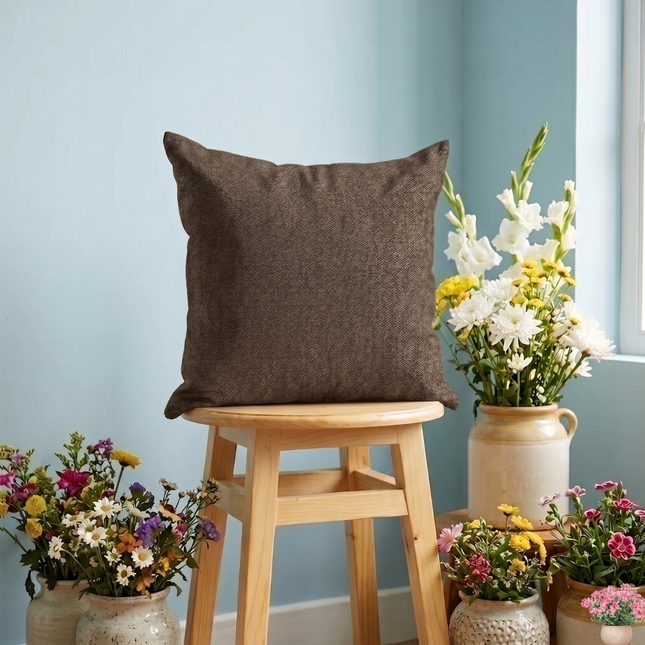 Dark brown colour textured pattern velvet flock readymade cushion cover