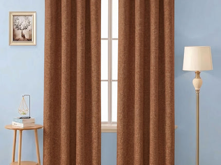 Rust colour textured pattern velvet flock readymade curtain
