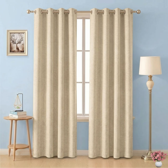 Medium Cream colour textured Velvet Flock Readymade Curtain
