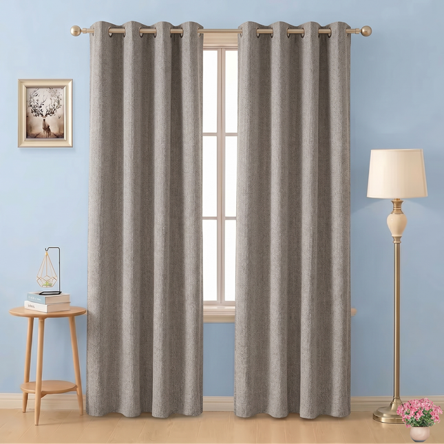 Dark grey colour textured weave pattern velvet flock readymade curtain