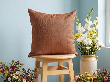 Rust colour textured pattern velvet flock readymade cushion cover