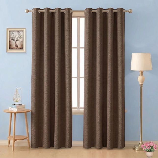 Dark brown colour textured pattern velvet flock readymade curtain