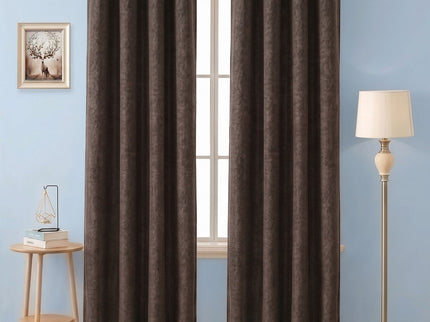 Dark Brown colour Colour Textured Velvet Flock Readymade Curtain