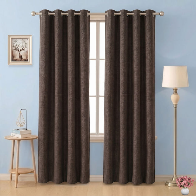 Dark Brown colour Colour Textured Velvet Flock Readymade Curtain