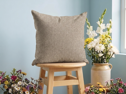 Beige colour textured weave pattern velvet flock readymade cushion cover