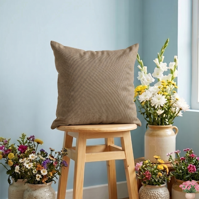 Taupe colour textured pattern velvet flock readymade cushion cover
