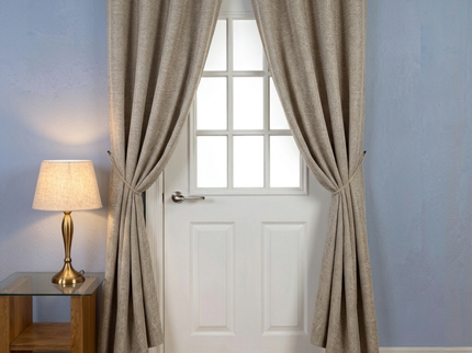 Beige colour textured weave pattern velvet flock readymade curtain (Dual side)