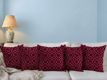 Wine colour circular pattern velvet flock readymade cushion cover