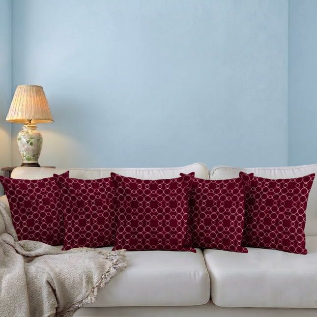 Wine colour circular pattern velvet flock readymade cushion cover