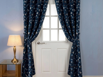 Multicolour geometric pattern velvet flock readymade curtain