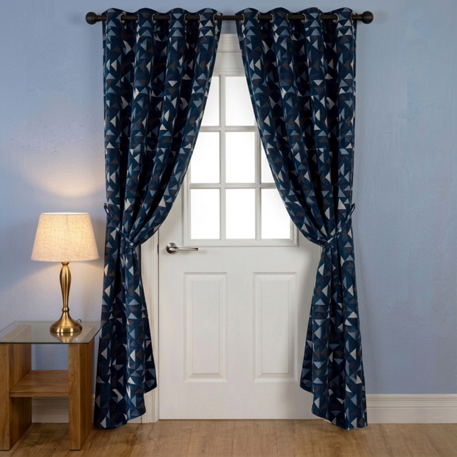Multicolour geometric pattern velvet flock readymade curtain