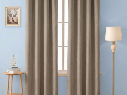 Taupe colour textured pattern velvet flock readymade curtain