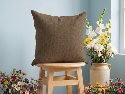 Mustard colour textured weave pattern velvet flock readymade cushion cover