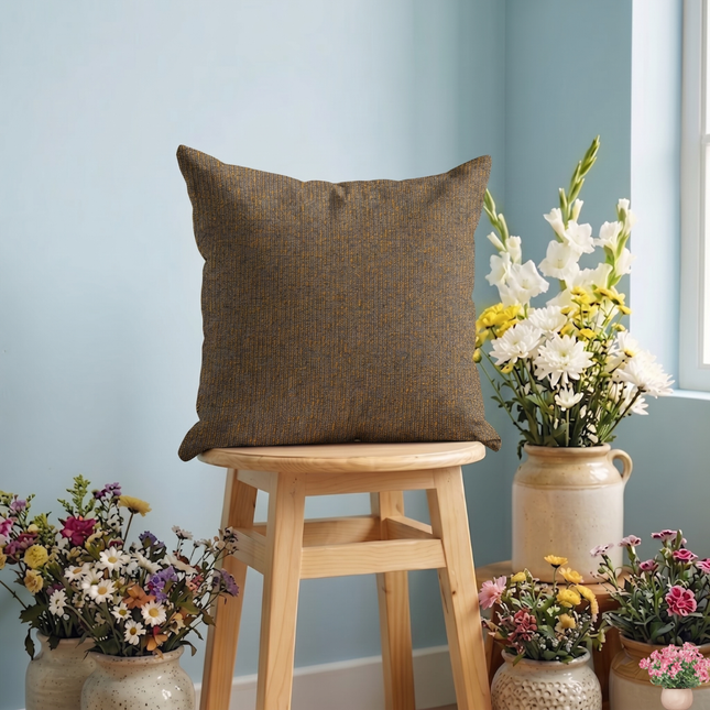 Mustard colour textured weave pattern velvet flock readymade cushion cover