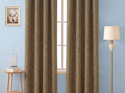 Mustard colour textured weave pattern velvet flock readymade curtain