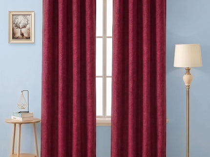 Carmine Red Colour Textured Velvet Flock Readymade Curtain