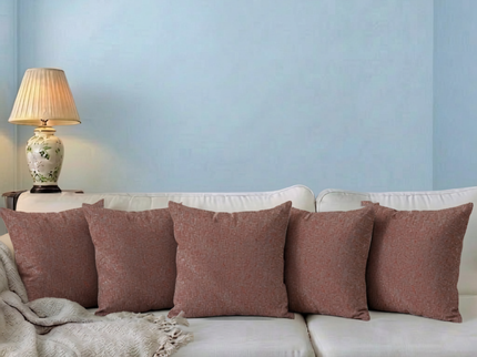 Rust red colour textured weave pattern velvet flock readymade cushion cover