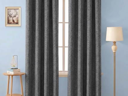 Black colour textured weave pattern velvet flock readymade curtain