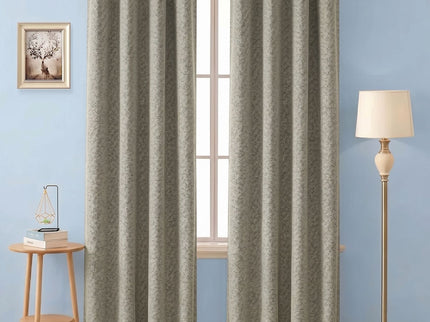 Greenish grey colour textured pattern velvet flock readymade curtain