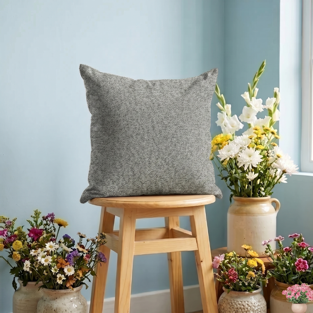 Grey colour textured pattern velvet flock readymade cushion cover