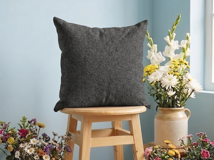 Black colour textured weave pattern velvet flock readymade cushion cover