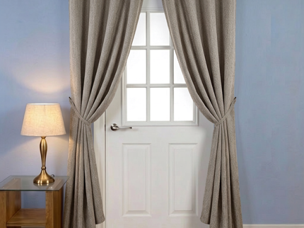 Dark grey colour textured weave pattern velvet flock readymade curtain (Dual side)