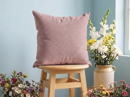 Dusty pink colour textured velvet flock geometric pattern readymade cushion cover