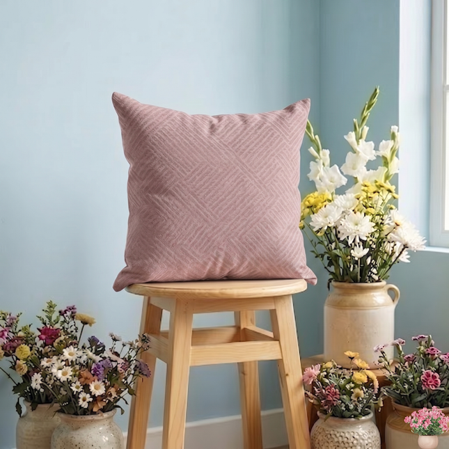 Dusty pink colour textured velvet flock geometric pattern readymade cushion cover